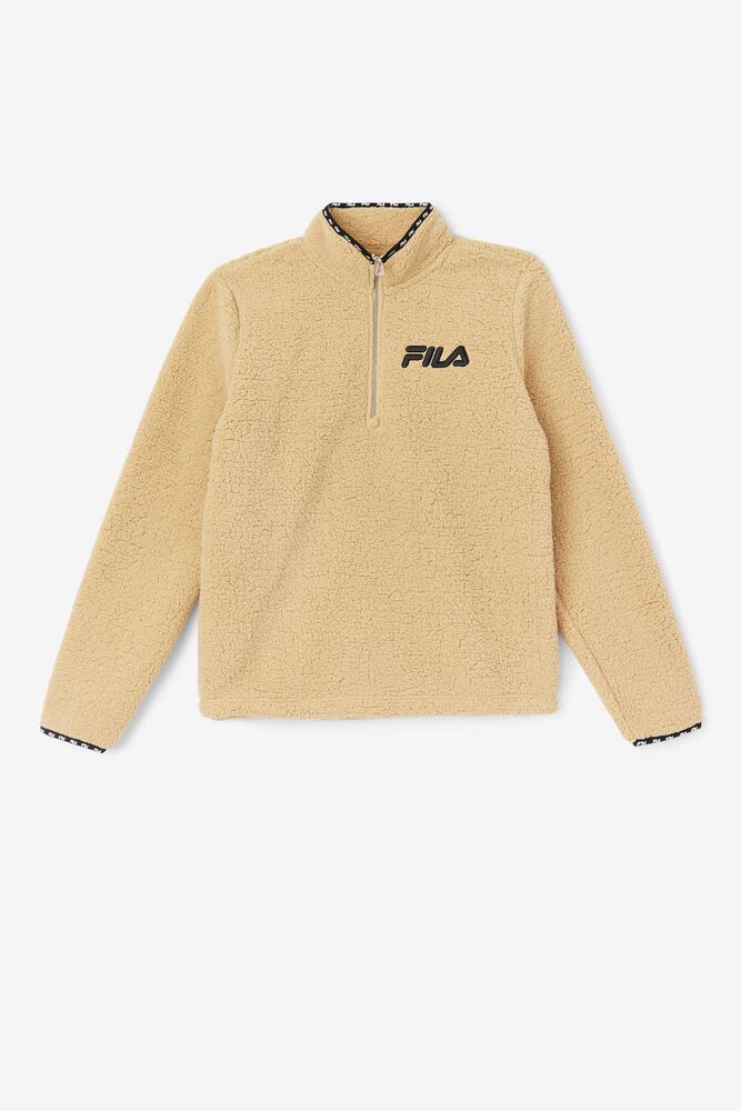 Fila Shelly Sherpa Quarter Zip Jacket Khaki Sweatshirt Womens - NZ 96582-OXCV